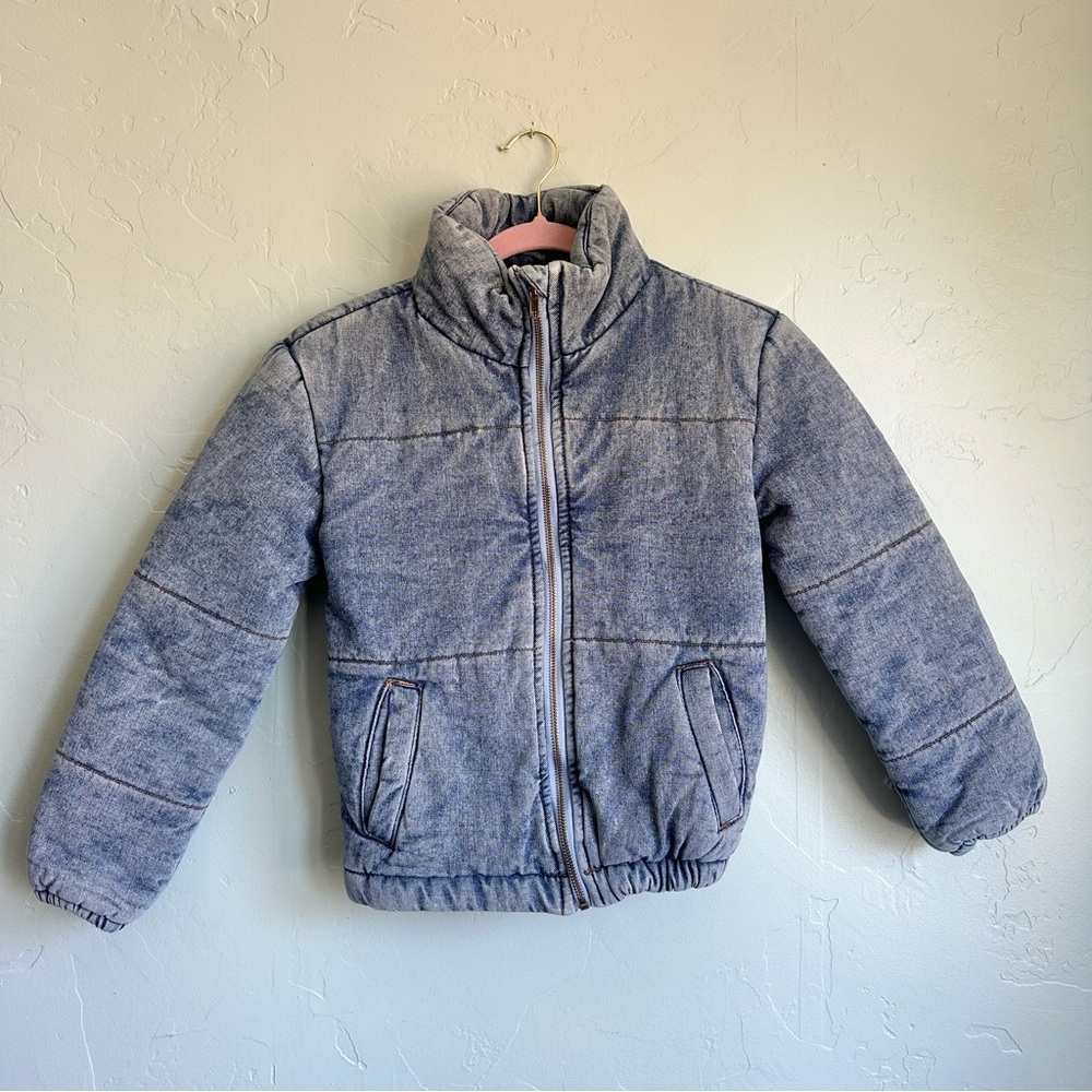 kidpik Kids Quilted Washed Blue Denim Puffer‎ Jacket Coat Size 12 Large